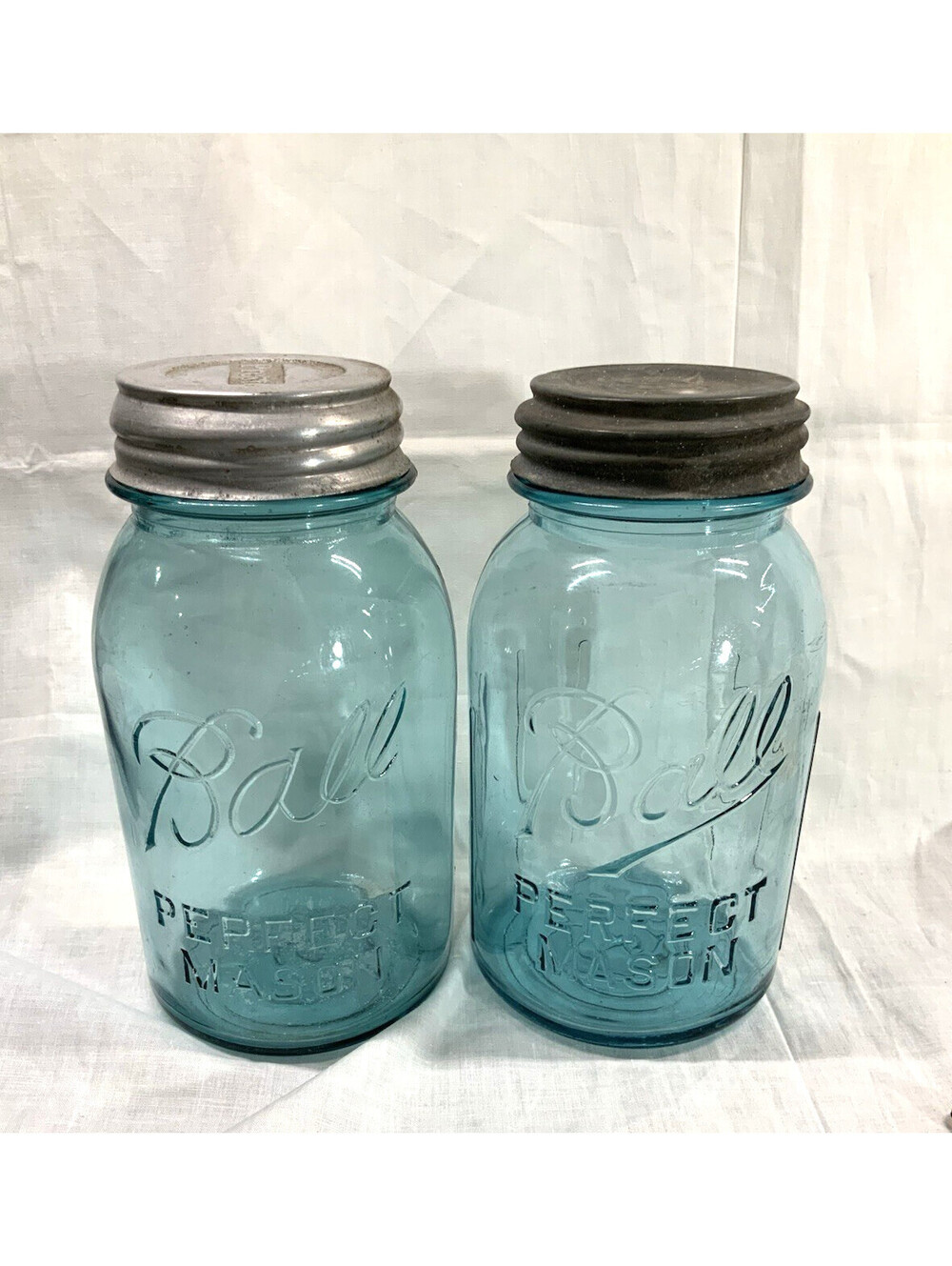 Ball Perfect Mason Jars Blue #4 & #6 Glass Quart Canning Balls Presto Zinc Lids